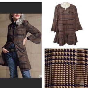 Cabi 3902 Flounce Hem Plaid Longline Full-Zip Jacket 2 Way Zipper Women’s Size S